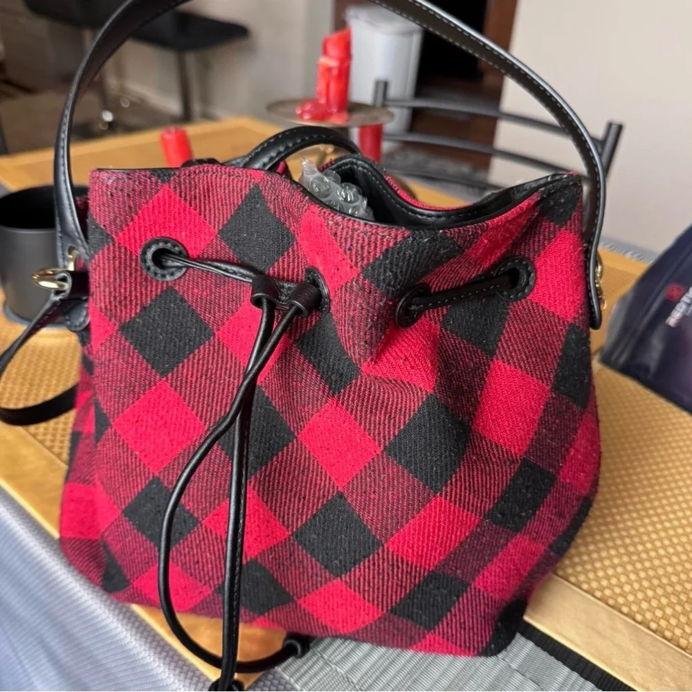 Talbots Red and Black Plaid Shoulder Bag - Picture 2 of 5